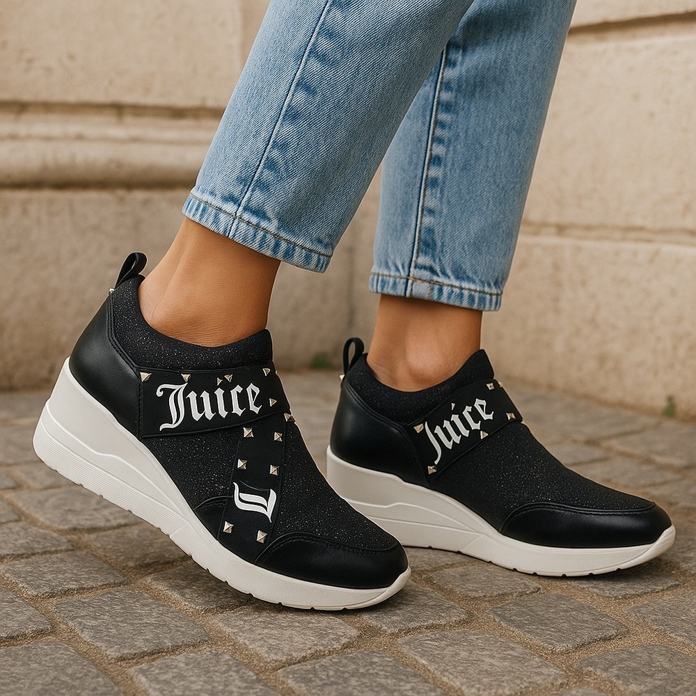 Juicy Couture Black and‎ White Platform Sneakers  Logo Strap Size 7.5 Gently Use